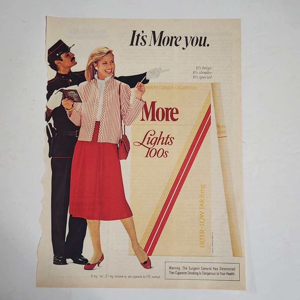 Vintage Print Ad More Lights 100s cigarettes model clipping 1983 8x10.5